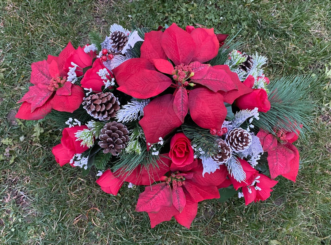 Traditional Christmas Saddle Cemetery Flowers Memorial Arrangement
