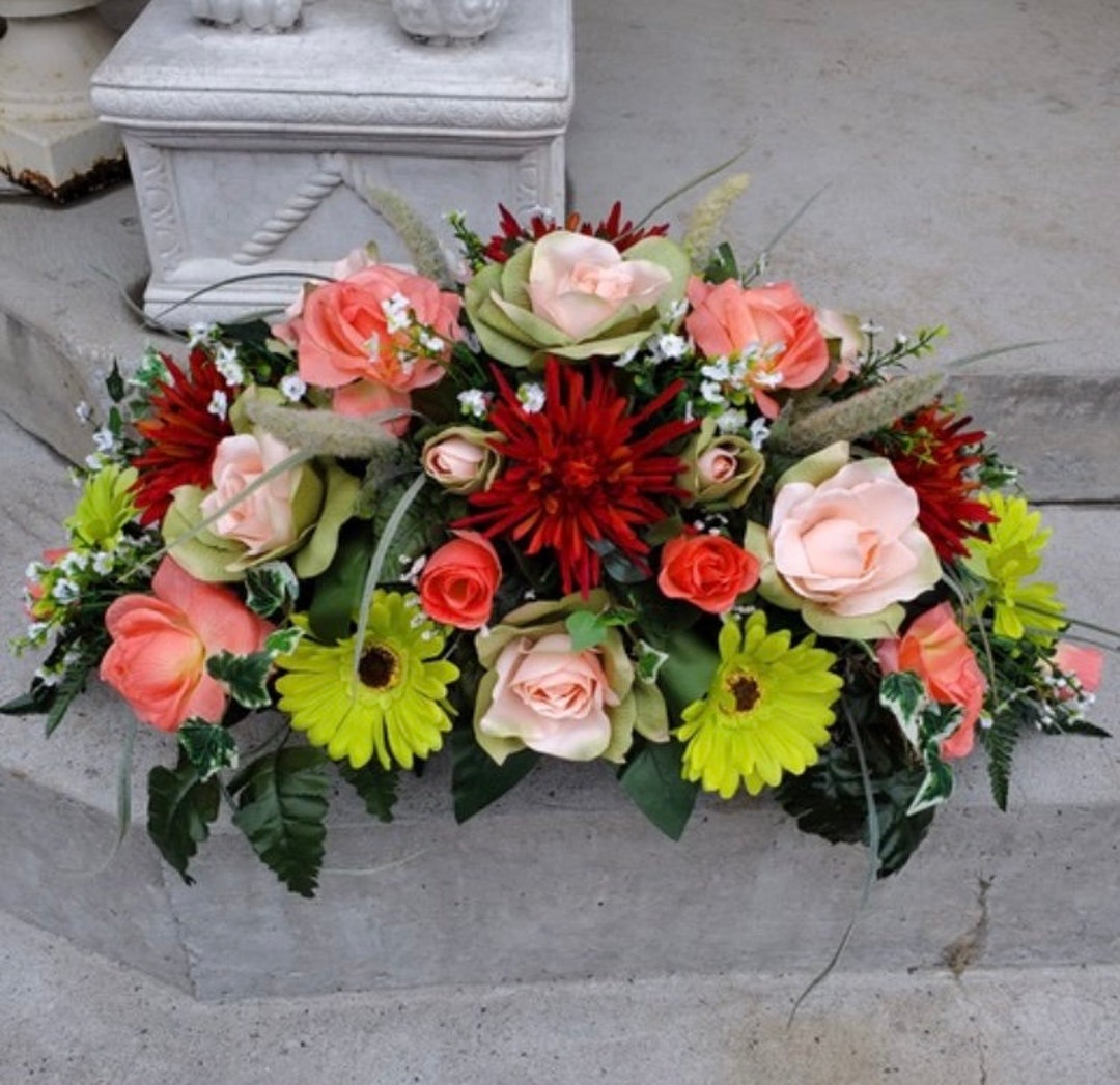Medium Saddle Cemetery Flowers Artificial Memorial Arrangement Grave ...