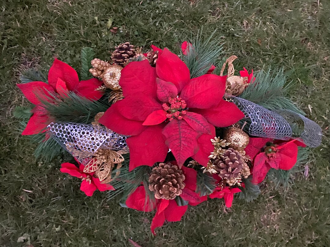 Glitter Christmas Saddle Cemetery Flowers Memorial Arrangement Grave