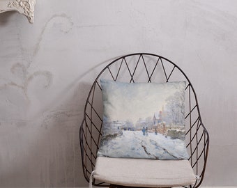 Double sided 'Snow at Argenteuil' by Monet throw pillow 18" x "18"