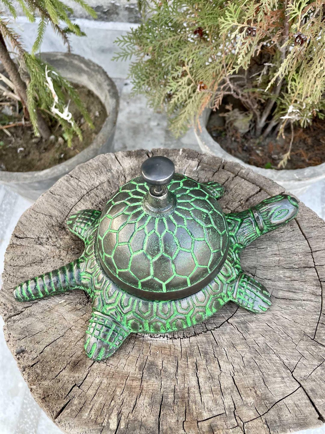 Turtle Servant Ringer Turtle Service Bell - Vintage Style Hotel Desk Bell With Green Patina ...