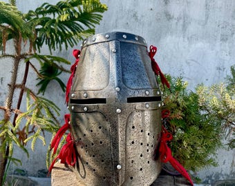 Handcrafted 18 Gauge Steel Knight Helmet - Wearable Crusader Armour