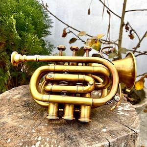 Elegant Brass Trumpet - High-Quality, Hand-Finished Musical Masterpiece -  Pocket Bugle Horn with 3 Valve Mouthpiece – Perfect for Gifts