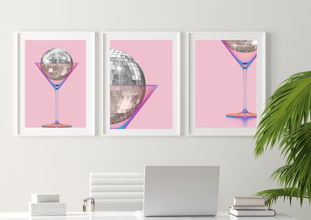 Disco Ball Martini Glass Wall Artfun Home Bar Decorcocktail Wall