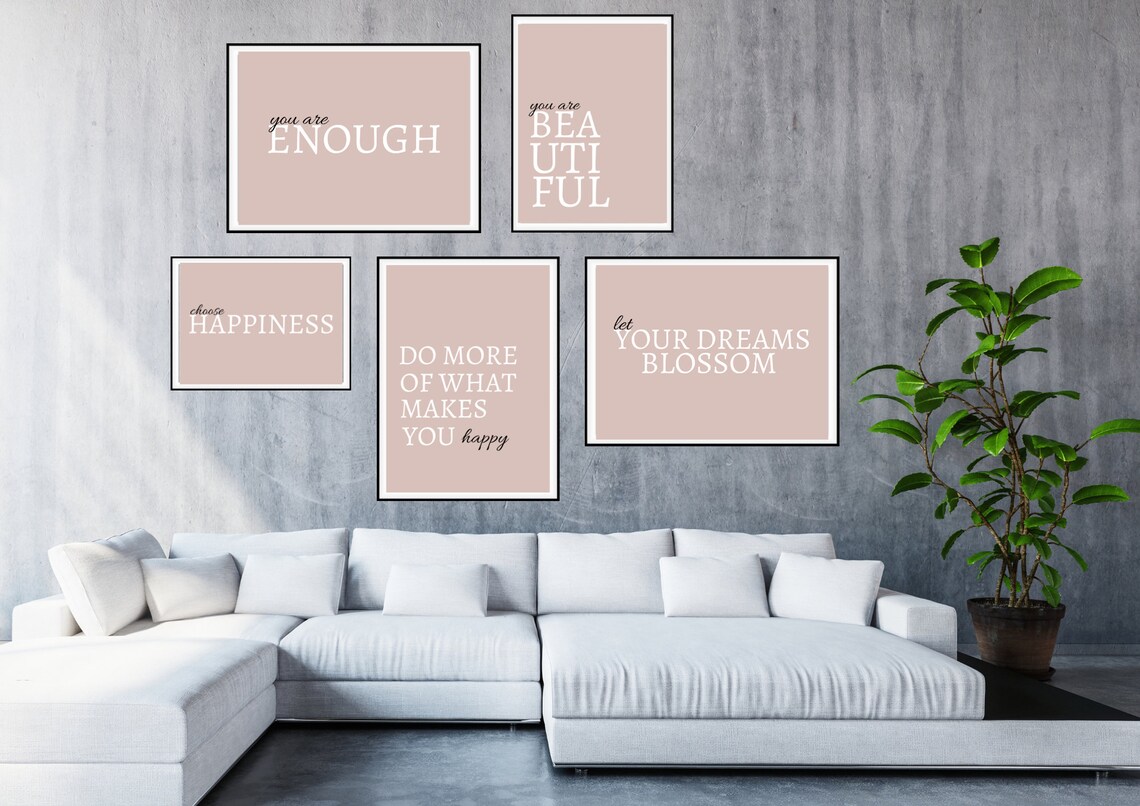 Daily Affirmations Wall Art Set Pink Positive Quotes Girly - Etsy