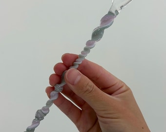 Cuchara de vidrio hecha a mano para remover: espiral rosa y verde