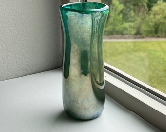 Silver Metallic Green Mini Handblown Vase