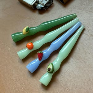 3.75” Fruit Glass cigarette holder / finger saver: Strawberry, Orange, Lemon, Avocado