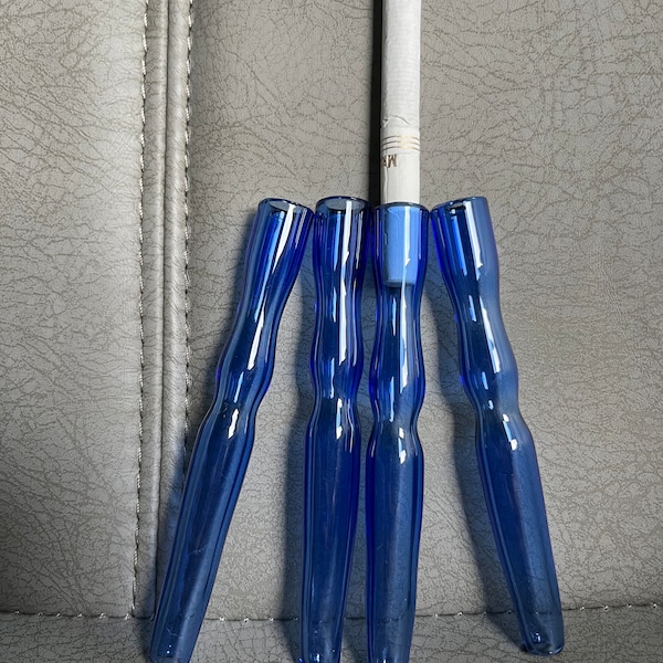 Transparent Dark Blue Glass cigarette holder / finger saver