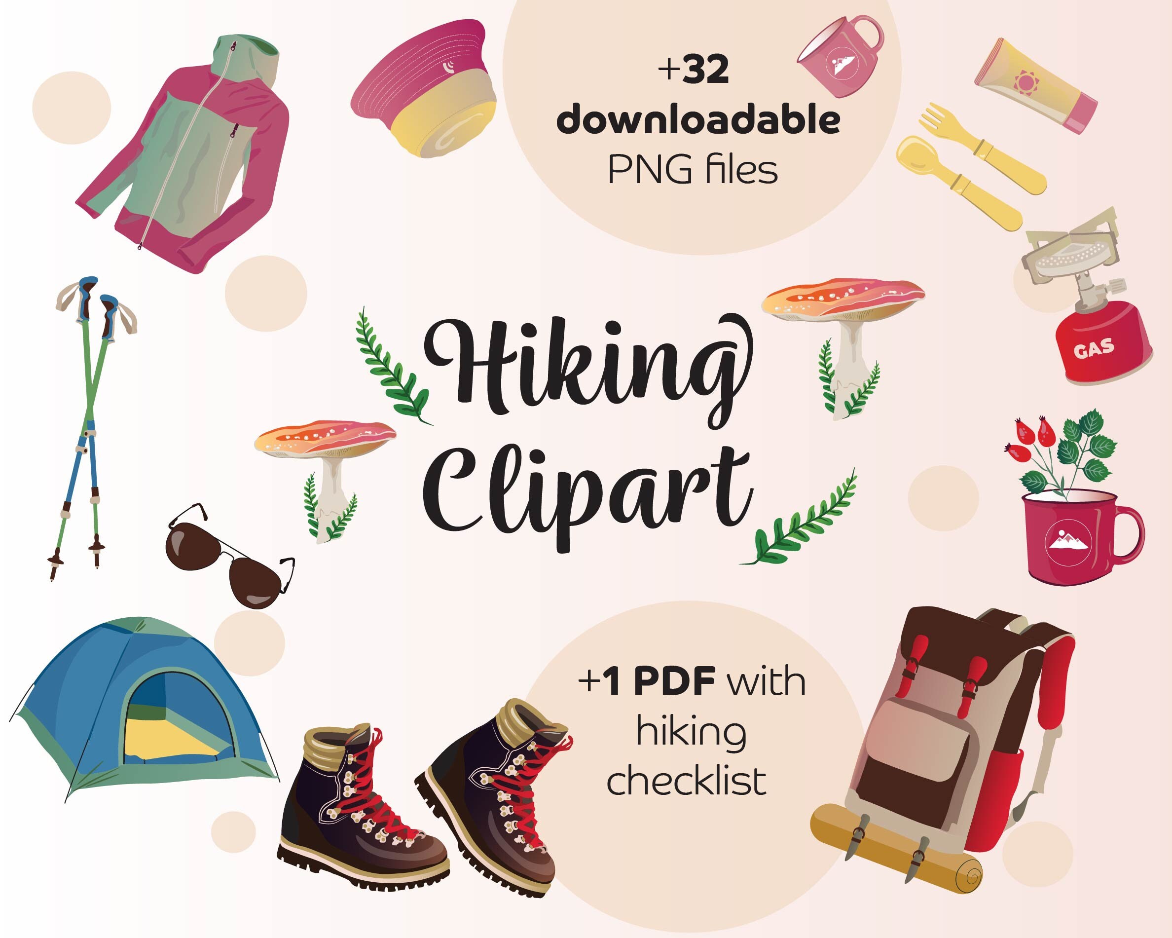 Hiking Gear Clipart for Mountain Lovers With One Hiking Checklist Mountain  Clipart Digital Download, PNG Files - Etsy
