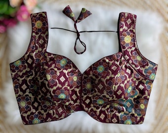 Multicolor Silk Jacquard Blouse: Sleeveless Indian Saree Top from Etsy