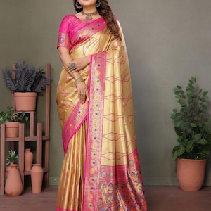 Elegant Banarasi Tissue Silk Saree with Leheriya Weaving | Wedding & Festive Wear | Traditional Zari Border Party Saree