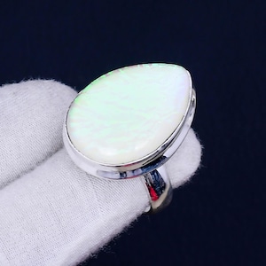 Anillo de ópalo de fuego triple australiano: anillo bohemio de plata de ley 925