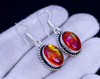 Orange Triplet Fire Opal Earring 925 Sterling Silver Earring Triplet Fire Opal Gemstone Handmade Silver Jewellery Earring Gift For Women