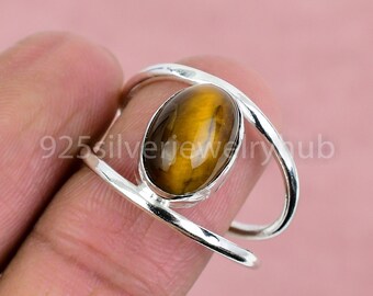Natürlicher Tigerauge 925 Sterling Silber Ring: Boho Hippie Schmuck