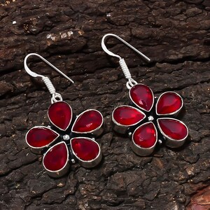Handmade Garnet Cut Earring, Flower Earring,  Silver 925 Earring, Pear Stone Earring, Dress Code Earring, Gift For Her, New Etsy Item 2026