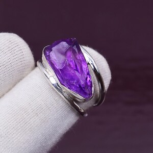 Roher Amethyst Ring, massiv Sterling Silber, Boho Hippie Schmuck