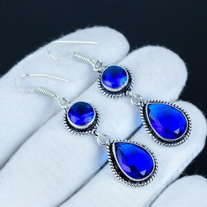 Gemstone Blue Sapphire Earrings Sapphire Jewellery Sapphire  Dangle Earrings Gift For Her Bridal Gift, Blue  Stone Jewellery Silver Earring