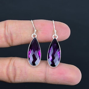 Amethyst 925 Sterling Silver Purple Pear Shape Gemstone Earrings, Designer Earrings, February Birthstone Earrings, Handmade Silver Earrings,