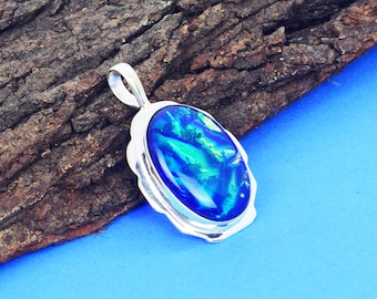 Handmade Australian Triplet Opal Pendant: 925 Sterling Silver Boho Necklace