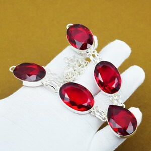 Faceted Mozambique Garnet Gem Stone Necklace, 925 Silver Necklace, Bridal Handmade Silver Necklace, Silver Necklace With Adjustable Chain
