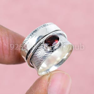 Cut Garnet Gemstone Solid 925 Sterling Silver Tow Fidget Gold Thumb Band Ring, Hand Hammered Birthstone Leo Spinner Ring Gifts Idea etsyitem