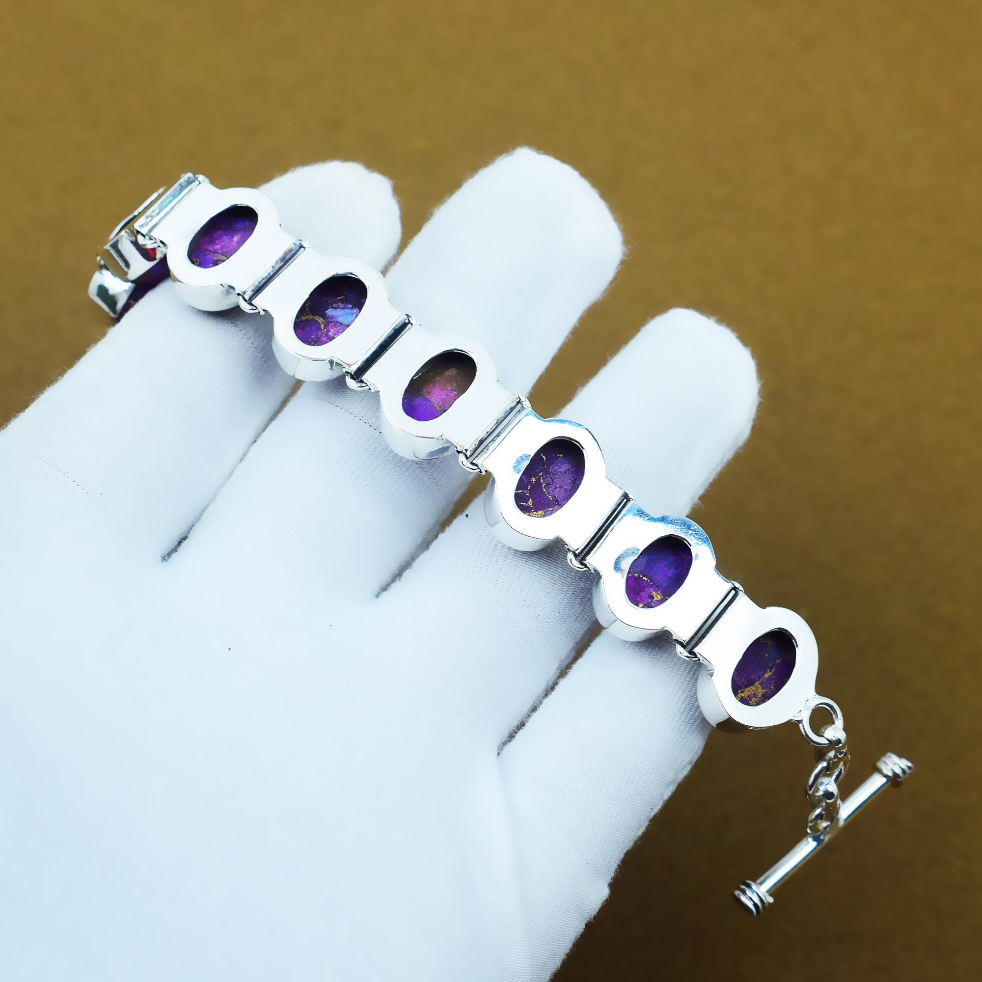 パープルカッパーターコイズ925スターリングシルバーブレスレット 
