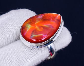 Australian Triplet Orange Colour Opal Gem Stone Ring 925 Sterling Silver Ring, Statement Ring BOHO Jewelry Gift For Her Wedding Gift Ring