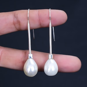 Pearl Silver Earring ,Tear drop Pearl Earring, 925 Silver Earring Handmade Silver Earring  Fresh water pearl earring, Long Pearl Earring