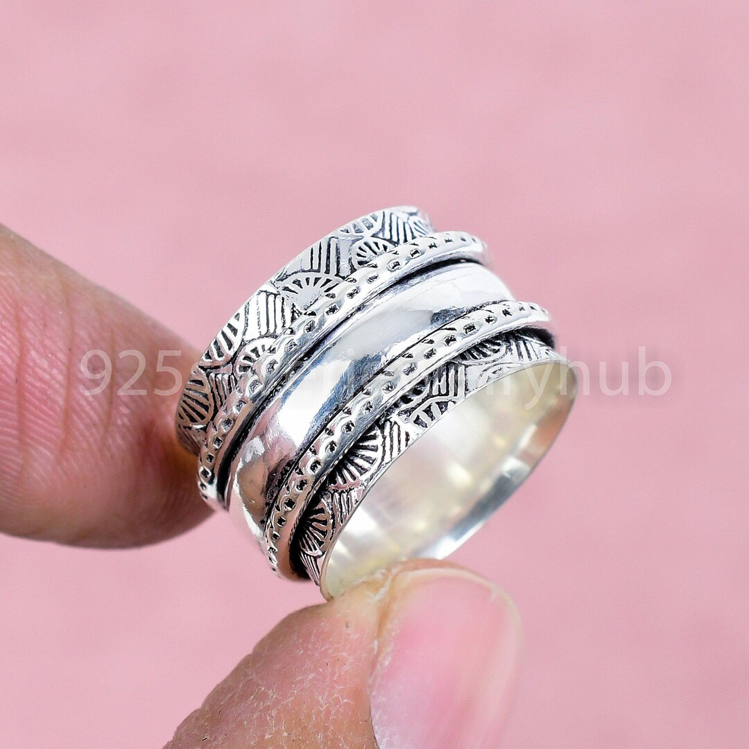 Sterling Silver Spinner Ring: Handmade Boho Meditation Fidget Ring - Etsy