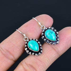Turquoise Earring, 925 Silver Earring, Dangle & Drop Earring, Pearl Earring, Gifts And Women Earring, Two Stone Earring Jewelry, Best Gift