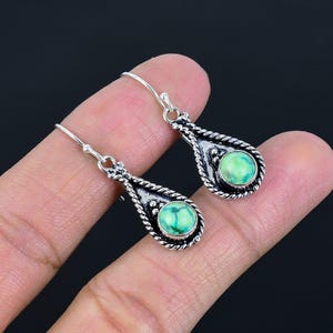 Tibetan Turquoise Earring, 925 Silver Earring, Dangle & Drop Earring, Pearl Earring, Gifts And Women Earring, Two Stone Earring Jewelry,