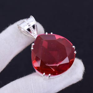 Garnet Pear Faceted Gemstone Pendant, Silver Handmade Pendant, Solid Silver Prong Set Pendant Necklace, 1st Anniversary Gift