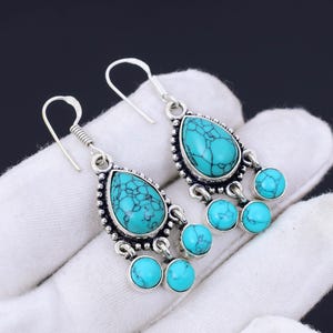 Türkis Silberohrring 925 Sterling Silber Türkis Ohrhänger. Handmade Silber Ohrring Geschenk für Freundin Silber Ohrring für Sie