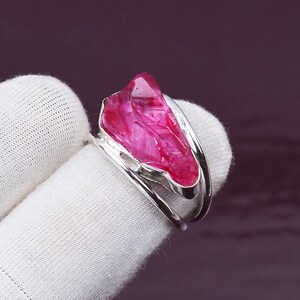 Handmade Raw Ruby Ring, 925 Sterling Silver Ring, Rough Uncut Gemstone Statement Ring, Boho Jewelry, July Birthstone Gift for Her