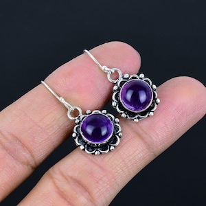 Genuine Amethyst Gemstone Earring, Handmade Silver Earrings, Designer Amethyst Earring, 925 Silver Earring, February Birthstone,Gift For mom