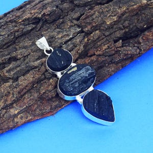 Rough Black Tourmaline Gem Stone Pendant, 925 Silver Pendant, Natural Rough Stone Pendant, Handmade Silver Jewelry Pendant, Anniversary Gift