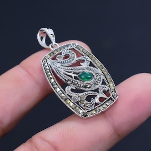 Vintage Sterling Silver Green Jade Gemstone Silver Pendant 925 Sterling Silver Pendant Gift For girls Handmade Pendant Etsy Designer Pendant