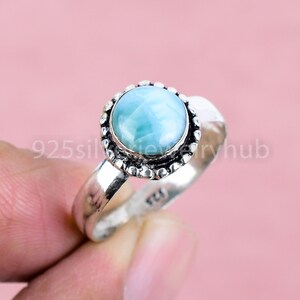 Natural Larimar ring with sterling silver detailing, Handmade, silver jewelry, gemstone jewelry, Christmas Gift,For  birthstone, Round Ring