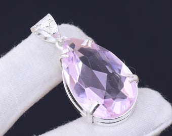 Faceted Pink Kunzite Pendant 925 Sterling Silver Pendant Fashion Jewellery Pear Shape Gemstone Pendant Gift For Sister Handmade Item 2025