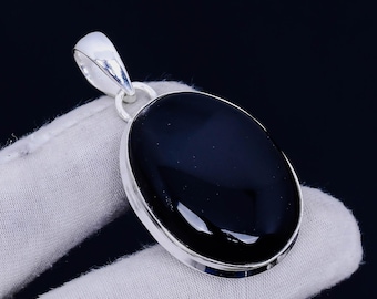 Black Onyx 925 Sterling Silver Pendant - Boho Oval Gemstone