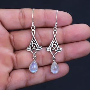 Rainbow Moon Stone Silver Earring Handmade Silver Earring For Women Gift For Wedding Pear Shape Gemstone Silver Earrings, Gift For Her