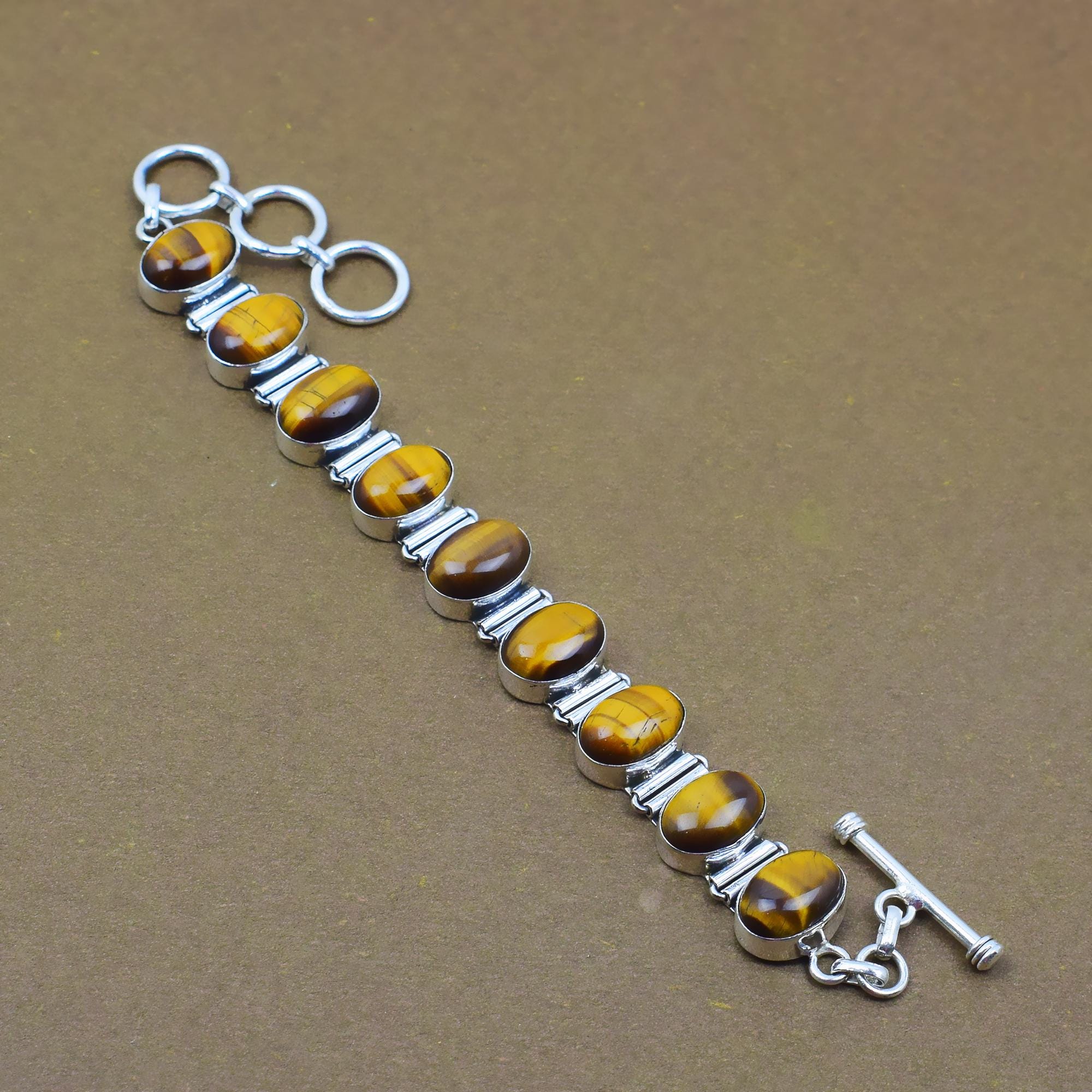 手作りのタイガーアイ・スターリングシルバーブレスレット：ボヘミアン 