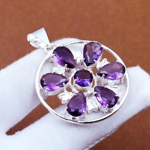 Amethyst Pendant, 925 Sterling Silver Pendant, Handmade Jewellery Pendant, Round Pendant, Purple Gemstone, Silver Pendant, Gift For Mom,