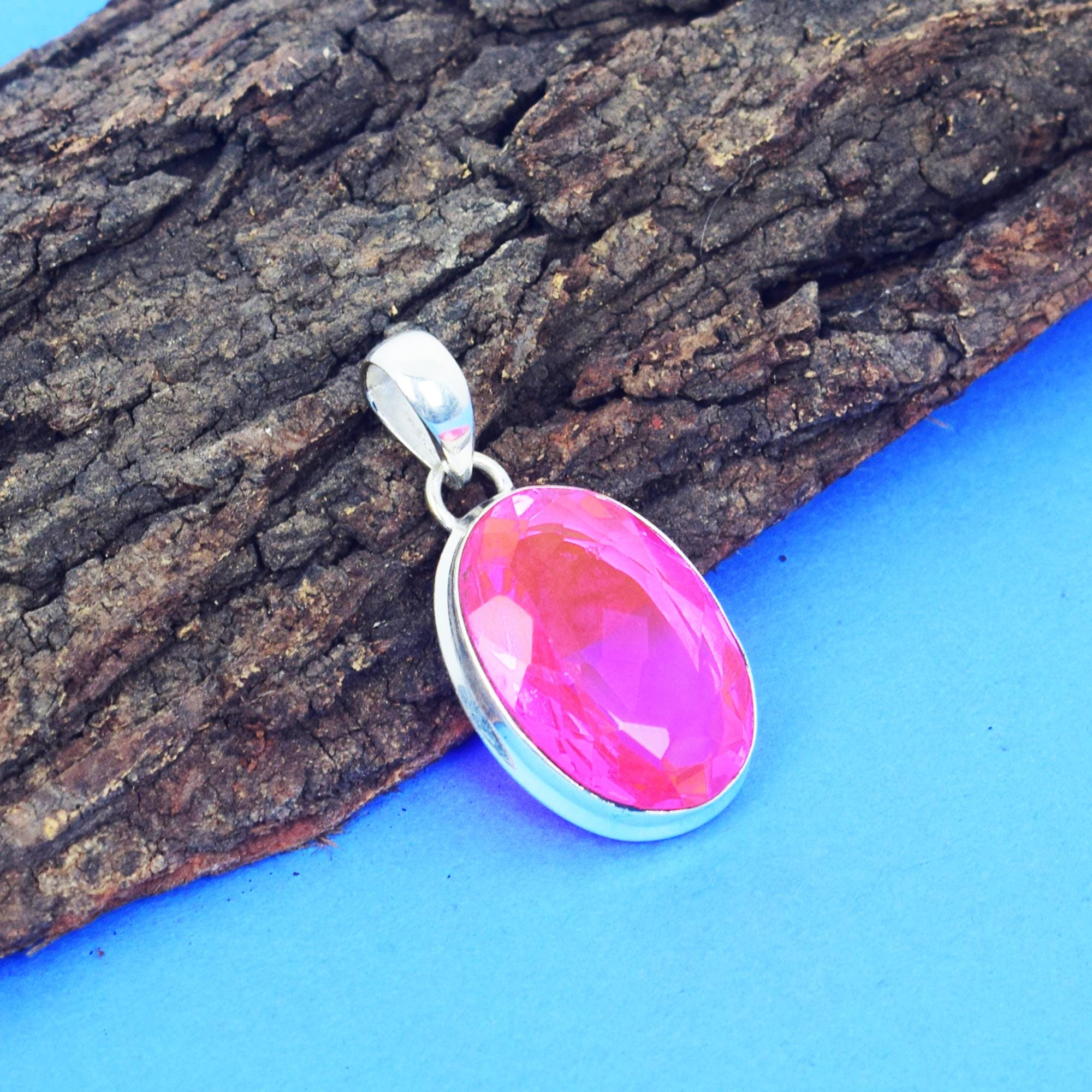ファセット加工のピンクトルマリンペンダント：ハンドメイド925