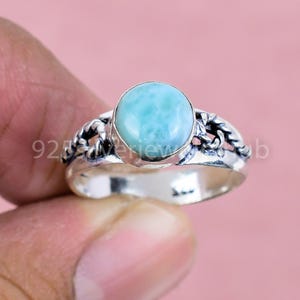 Natural Larimar ring with sterling silver detailing, Handmade, silver jewelry, gemstone jewelry, Christmas Gift,For  birthstone, Round Ring