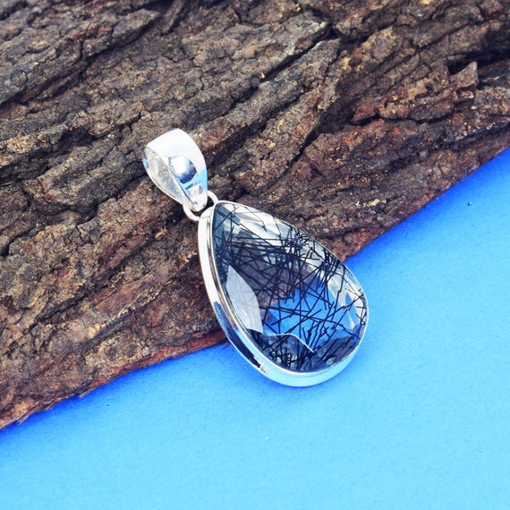 Black Rutile Gemstone 925 Silver Pendant, Silver Pendant, ,gift