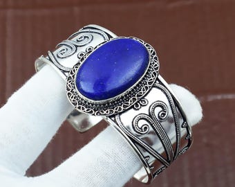 Pulseira de lápis-lazúli, prata de lei 925, joia boho hippie
