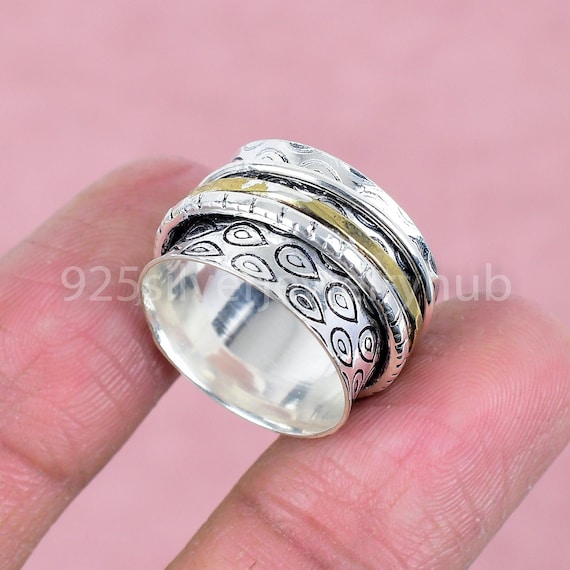 メモリーリング925 Amethyst 925 Sterling Silver Spinner Ring, Handmade Meditation