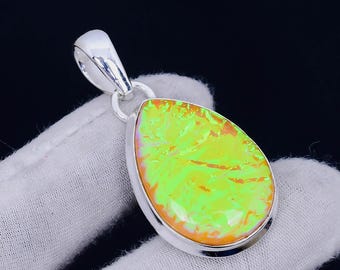 Triplet Fire Opal Pendant: Pear-Shaped 925 Sterling Silver, Boho Style Opal Jewelry